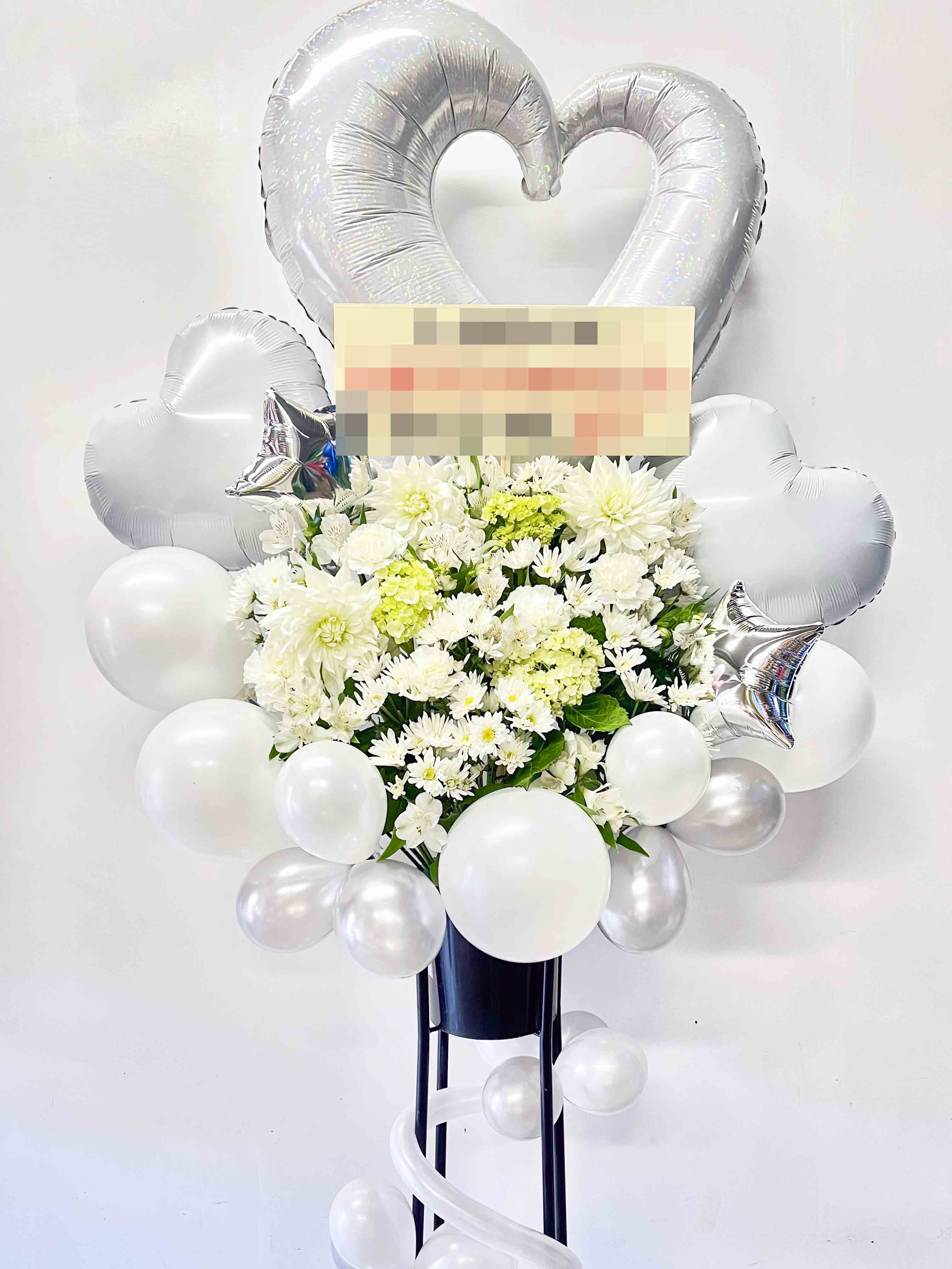 色指定バルーンスタンド花1段（ホワイト系）