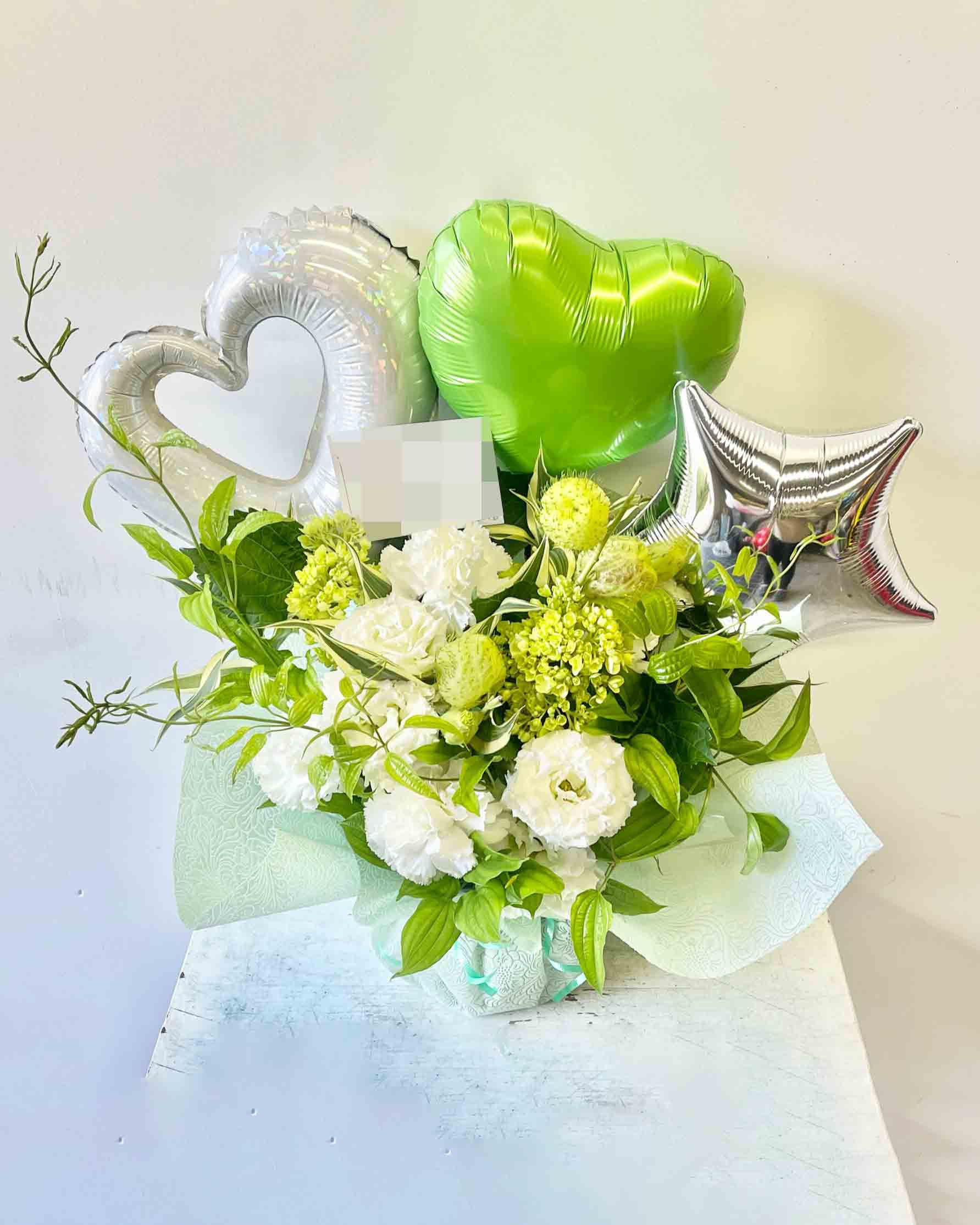 バルーン入りアレンジメント(ホワイトグリーン)