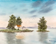 The Island Reflection ,Watercolor painting, 14''x11''