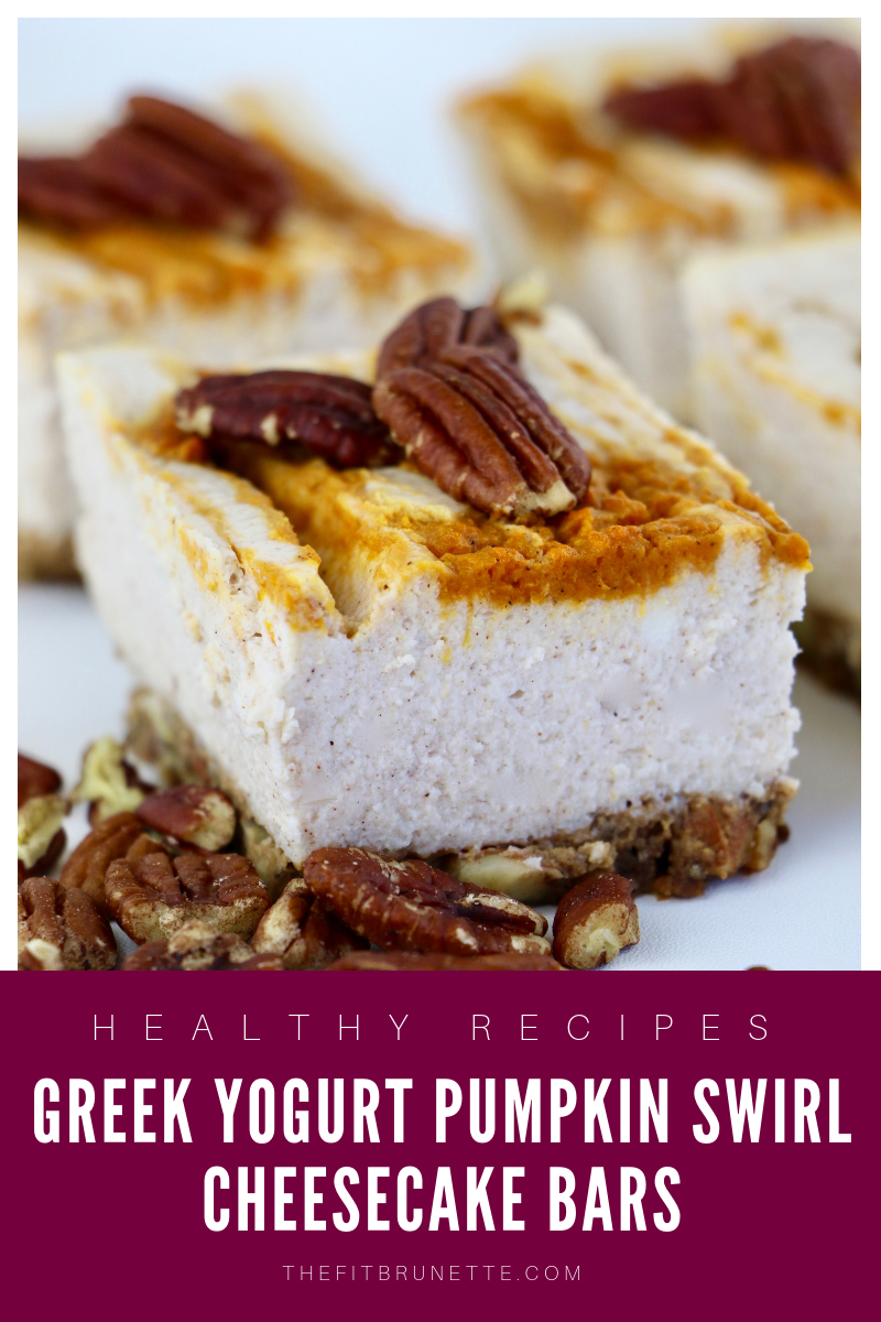 Healthy Greek Yogurt Swirl Pumpkin Cheesecake Bars High Protein Dessert Recipe