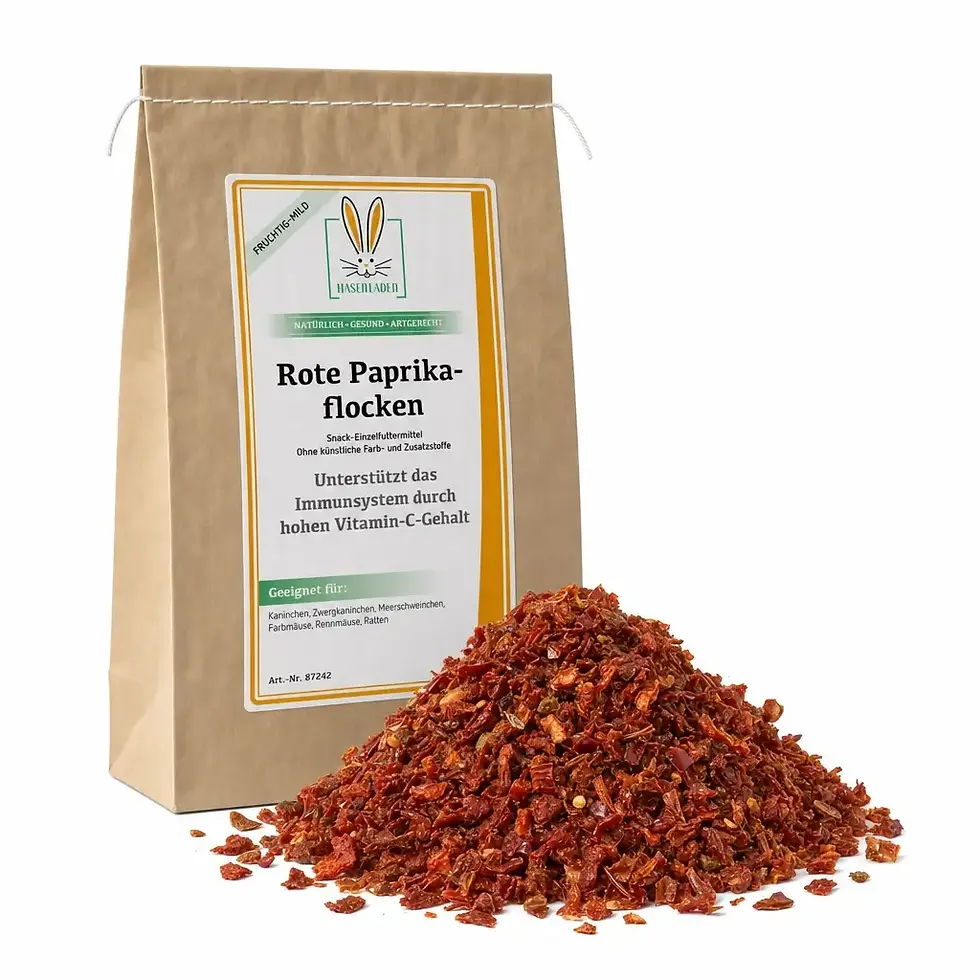 Miniaturbild: HASENLADEN rote Paprikaflocken für Kaninchen und Nager – getrockneter Snack, nachhaltig und plastikfrei verpackt