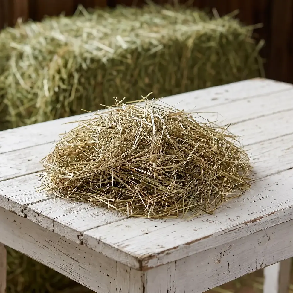 Premium Wiesenheu auf ein Holztisch