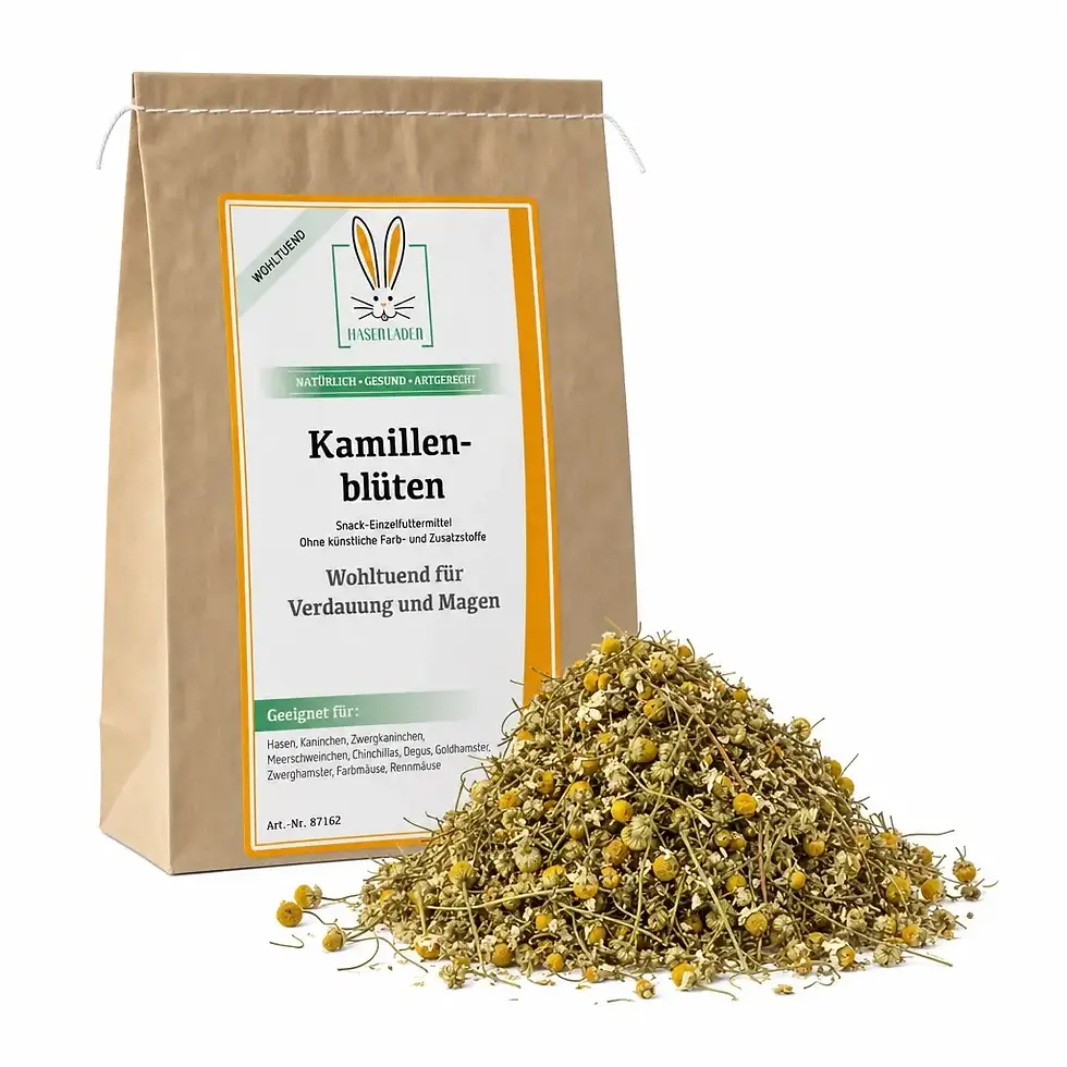 Miniaturbild: HASENLADEN Kamillenblüten für Kaninchen und Nager – getrockneter Snack, nachhaltig und plastikfrei verpackt