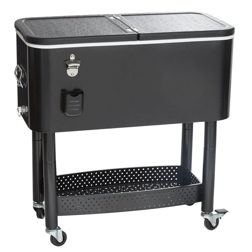 65 Qt. Black Cooler Cart - 31 1/8" x 15 3/8" x 32 11/16"