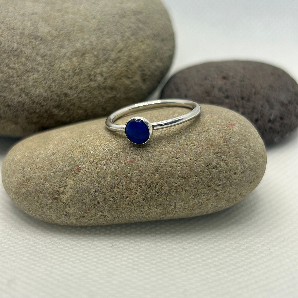 Thumbnail: Sterling silver stacker ring with gemstone - lapis lazuli - UK size K1/2