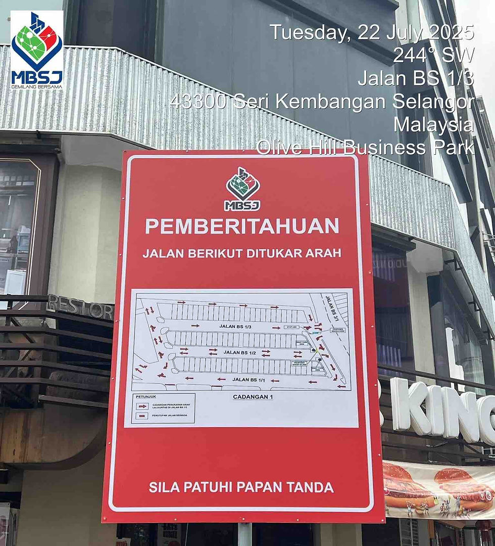 Laluan sehala percubaan di Olive Hill bermula 22 Julai 2025 bagi menangani kesesakan lalu lintas di kawasan komersial berkenaan | MBSJ