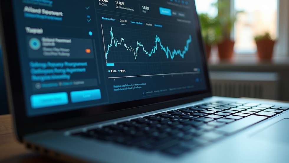 Close-up view of a laptop screen showing AI-powered marketing software interface