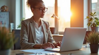 a girl sitting and working on amazon ads