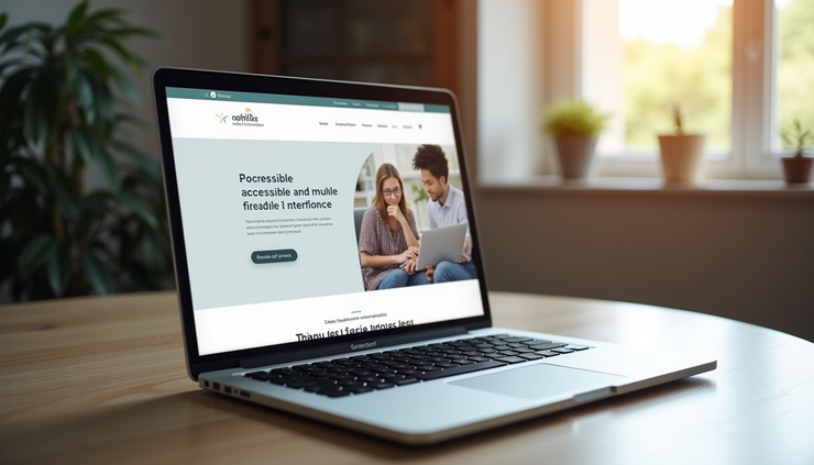 High angle view of a clean, accessible website homepage on a laptop screen