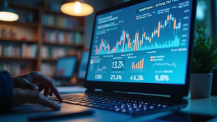 Eye-level view of a digital dashboard displaying marketing analytics