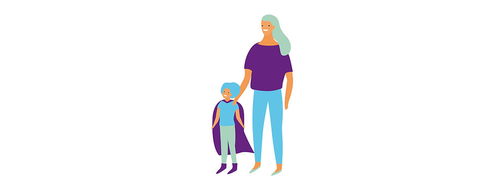 Woman and child superhero