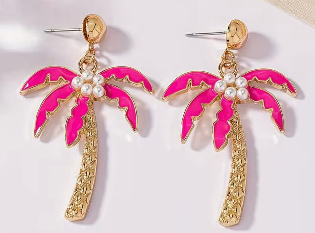 Tropical palm tree dangly earrings 