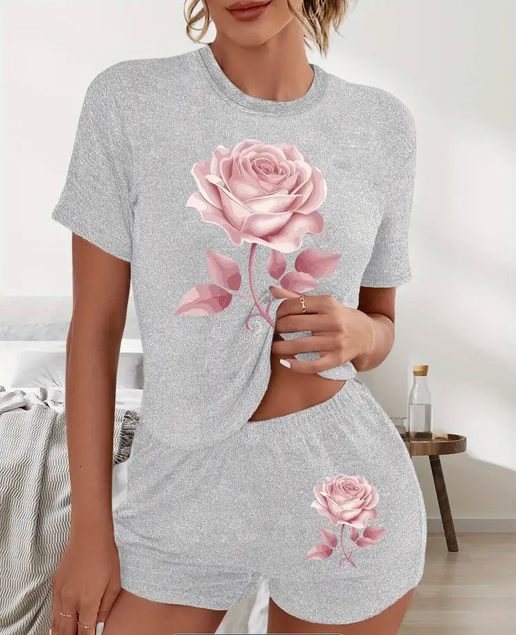 Women’s rose print top and shorts set