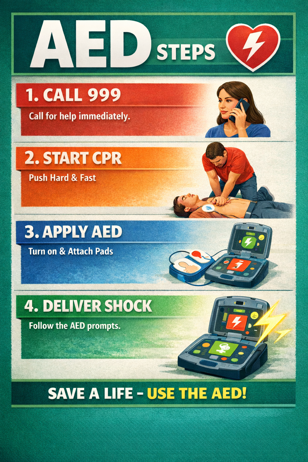 AED step by step poster