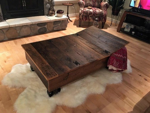 Thumbnail: Reclaimed hemlock wheeled coffee table