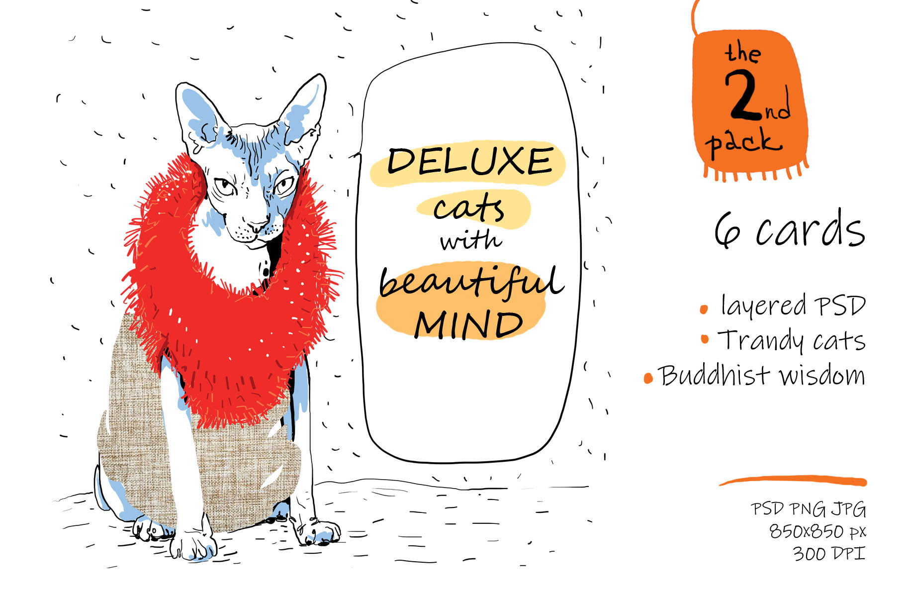 Deluxe Cats with Beautiful Mind - 6 cards