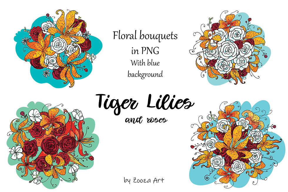Thumbnail: Tiger Lilies & Roses - clip-art