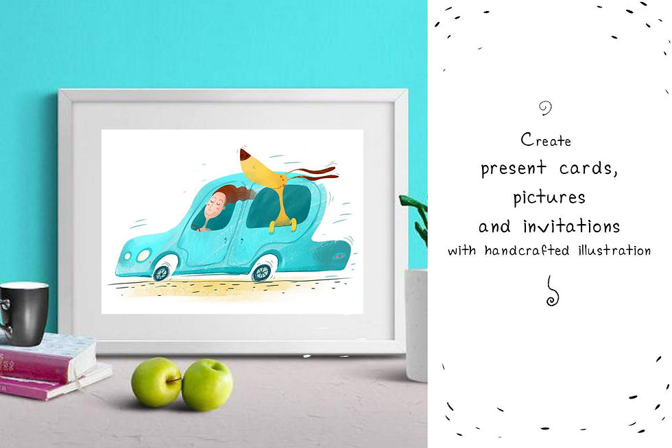 Thumbnail: Girl, Dog and Car - illustration