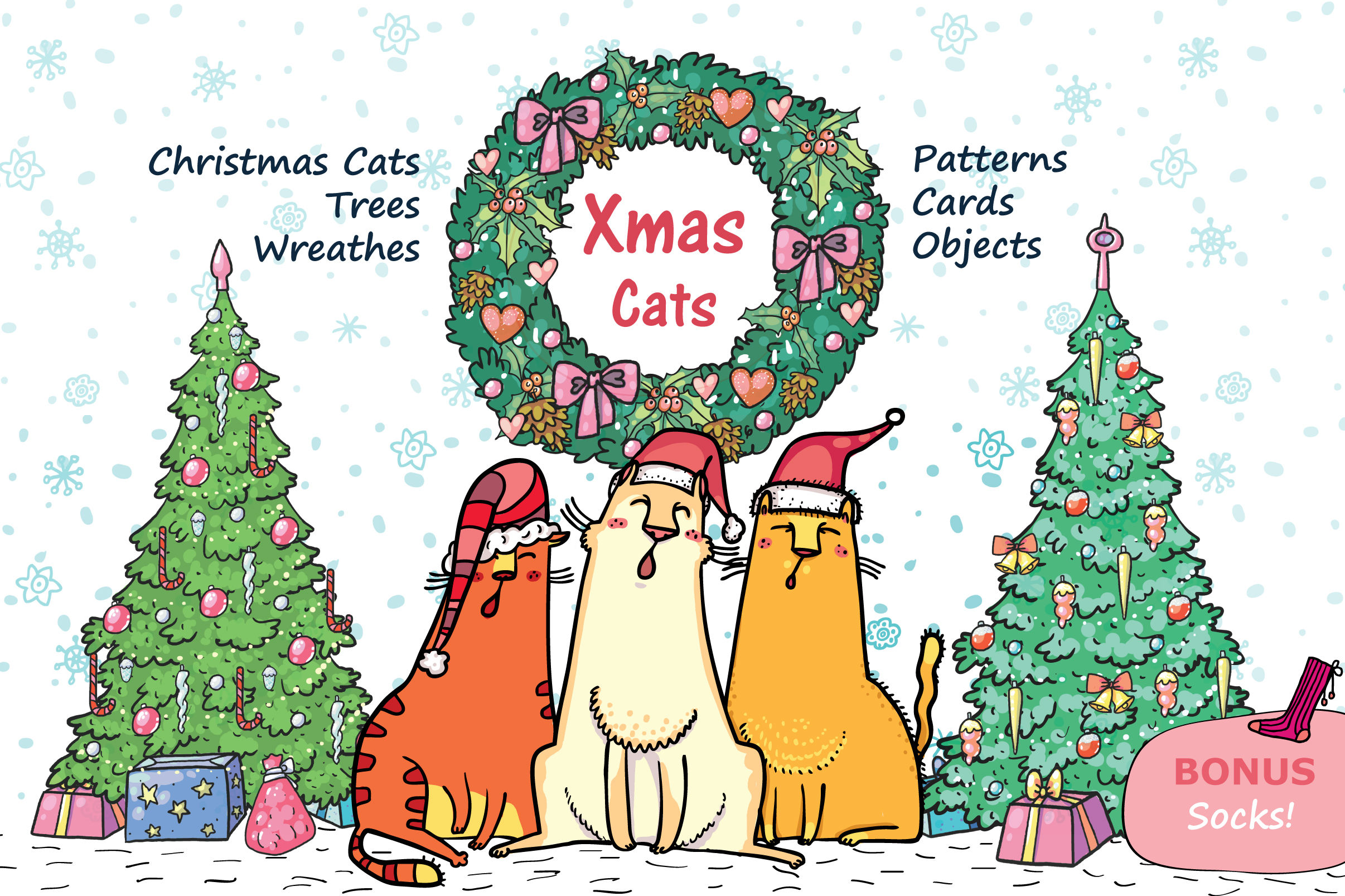 Xmas Cats clip-art, patterns, cards