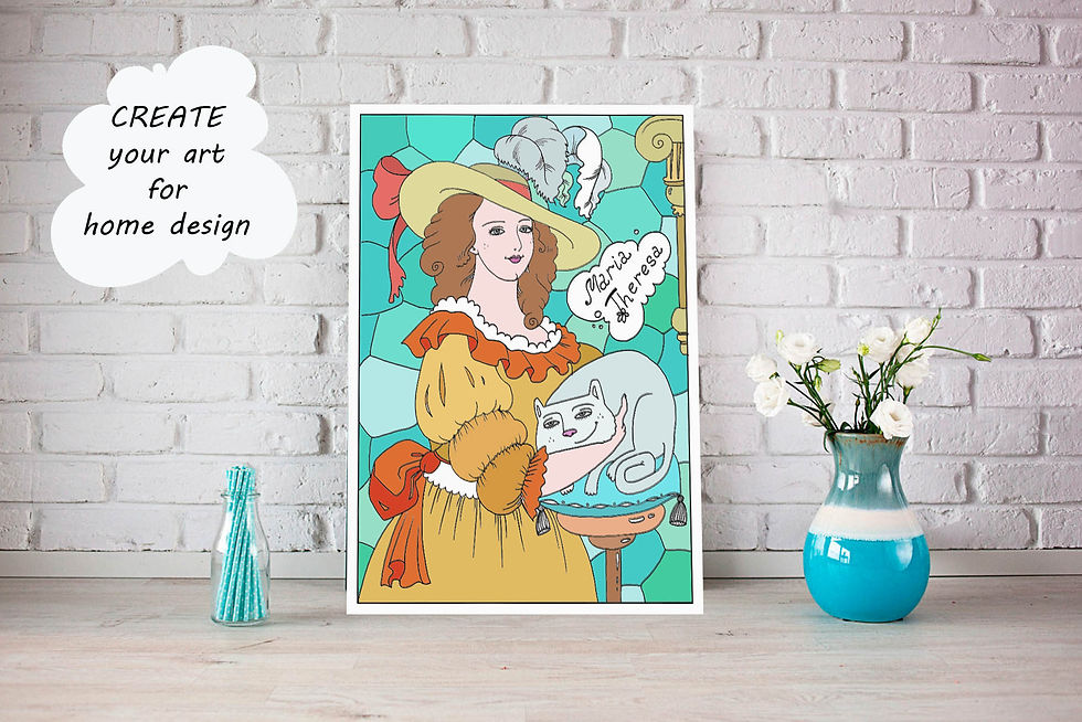 Thumbnail: Queens and Cats - coloring pages