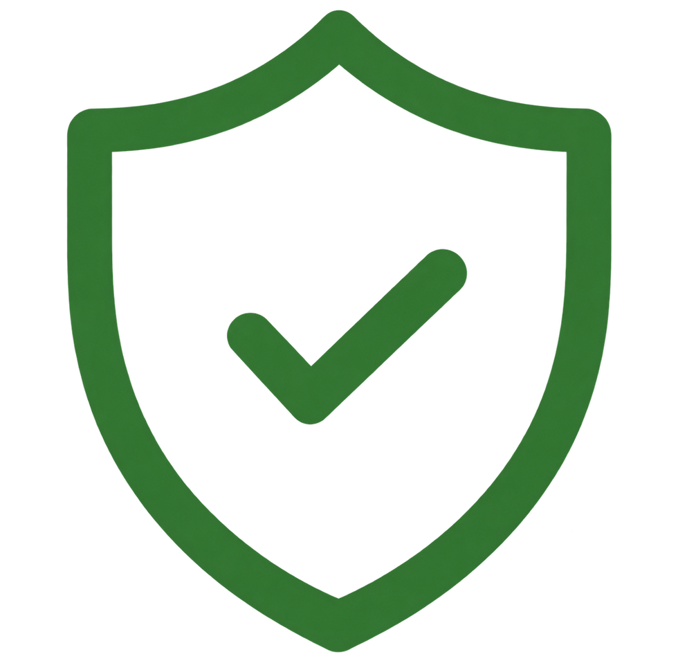Green shield with a checkmark representing privacy, security, and protection of patient information.