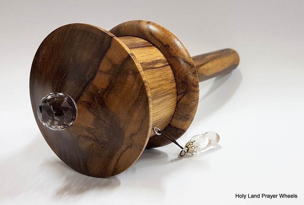 Thumbnail: medium White Tara prayer wheel african walnut