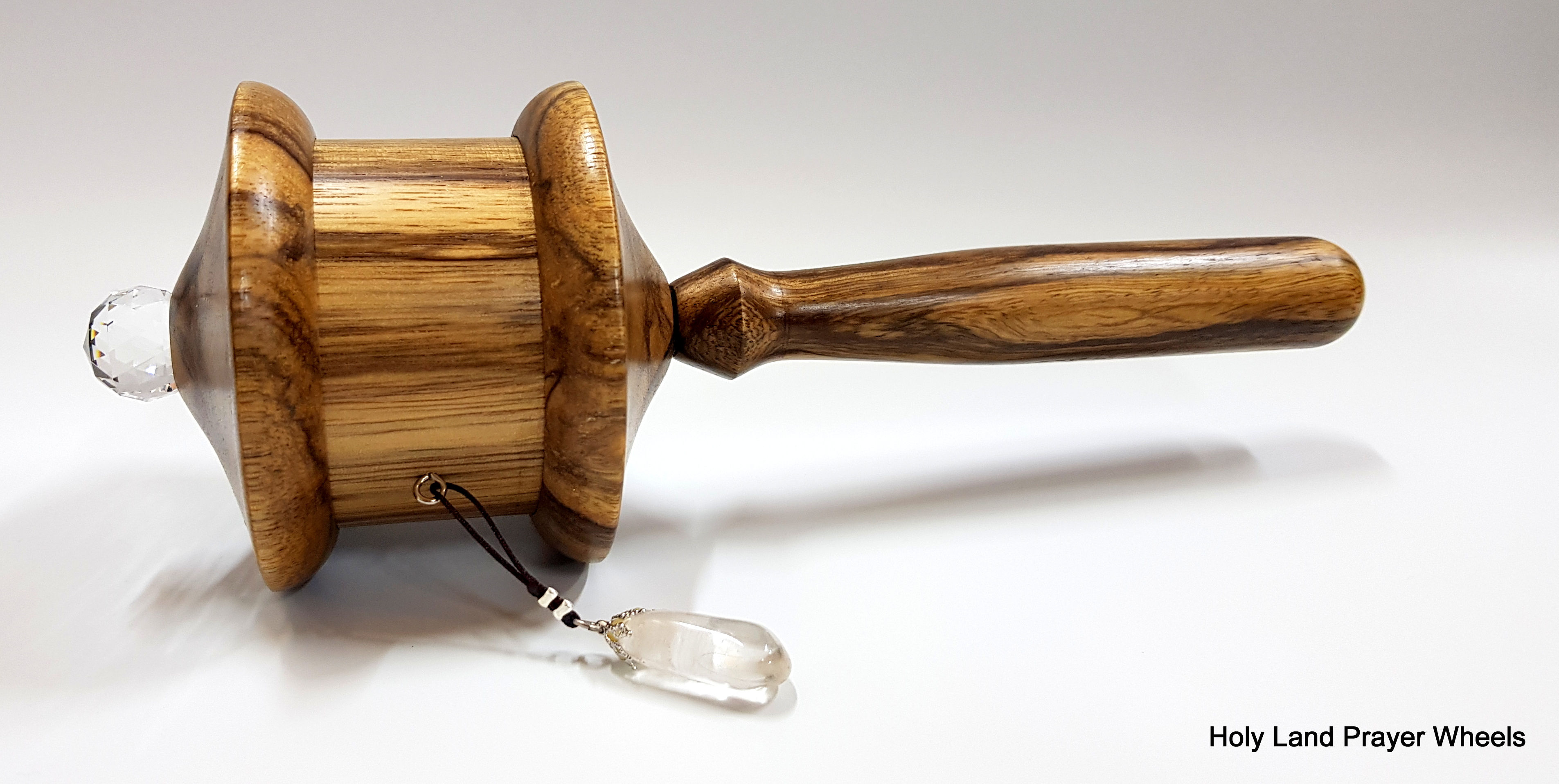 medium White Tara prayer wheel african walnut