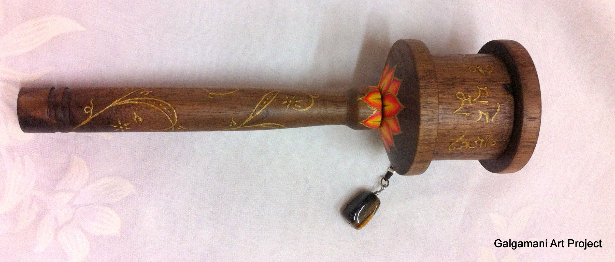 small size hand held 10 million Mani mantra Tibetan prayer wheel made from Walnut hardwood