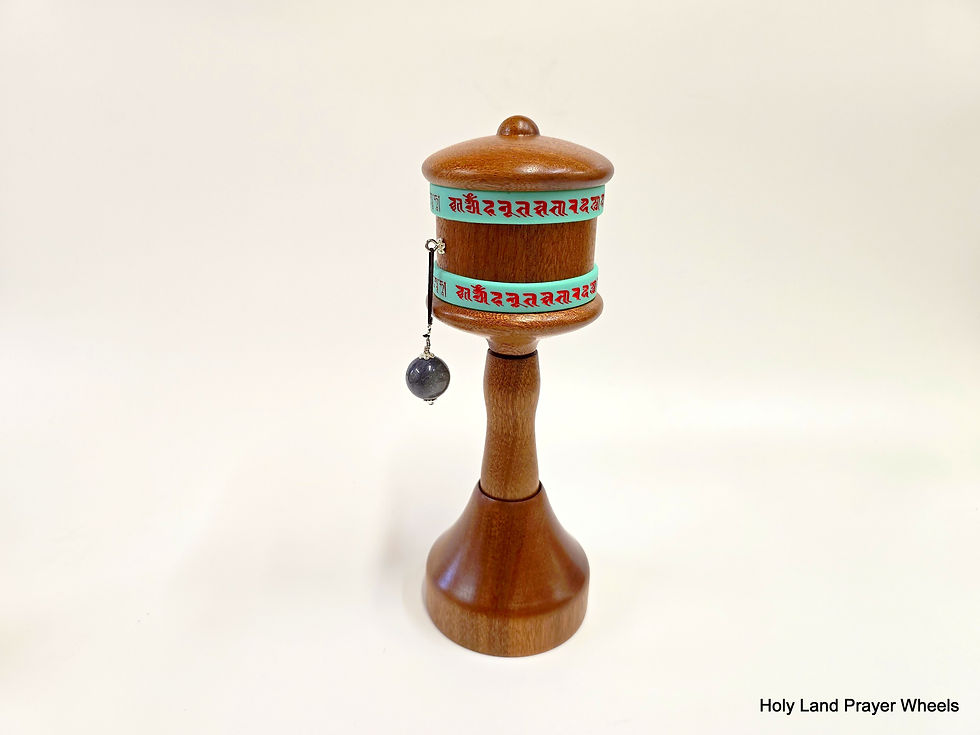 CNC made prayer wheel in the HEGR design - Sapeli hardwood with stand