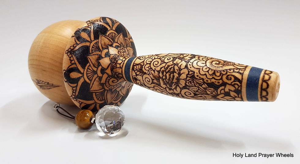 spherical design world peace prayer wheel made from Maple hardwood bottom view