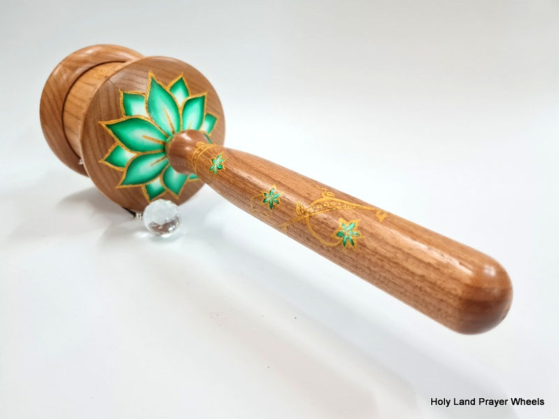Thumbnail: Green Tara large hand held prayer wheel