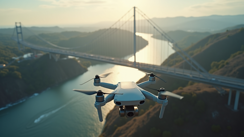 High angle view of a drone capturing images of a bridge structure
