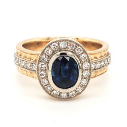 14KTT Diamond and Sapphire Ring
