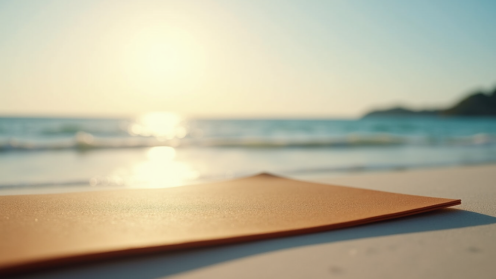 Close-up view of a yoga mat on a serene beach
