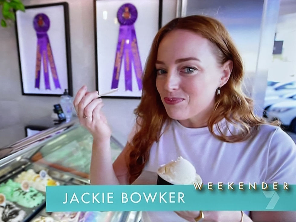 Jackie Bowker on location filming for Channel 7's Weekender