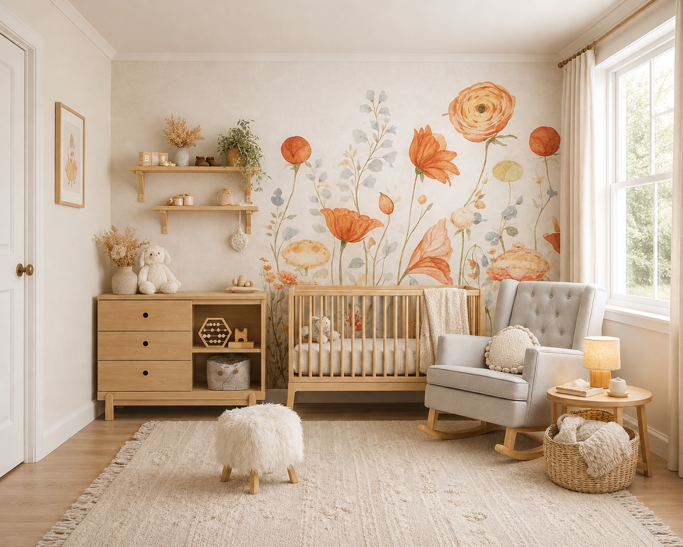 Turn-Key Floral Wonderland Nursery — Complete Solid Beech Wood Package