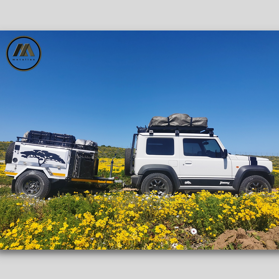 A Metalian Genie, our light weight camping trailer, on an adventure.