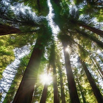 one redwood tree, sun, green background.jpg