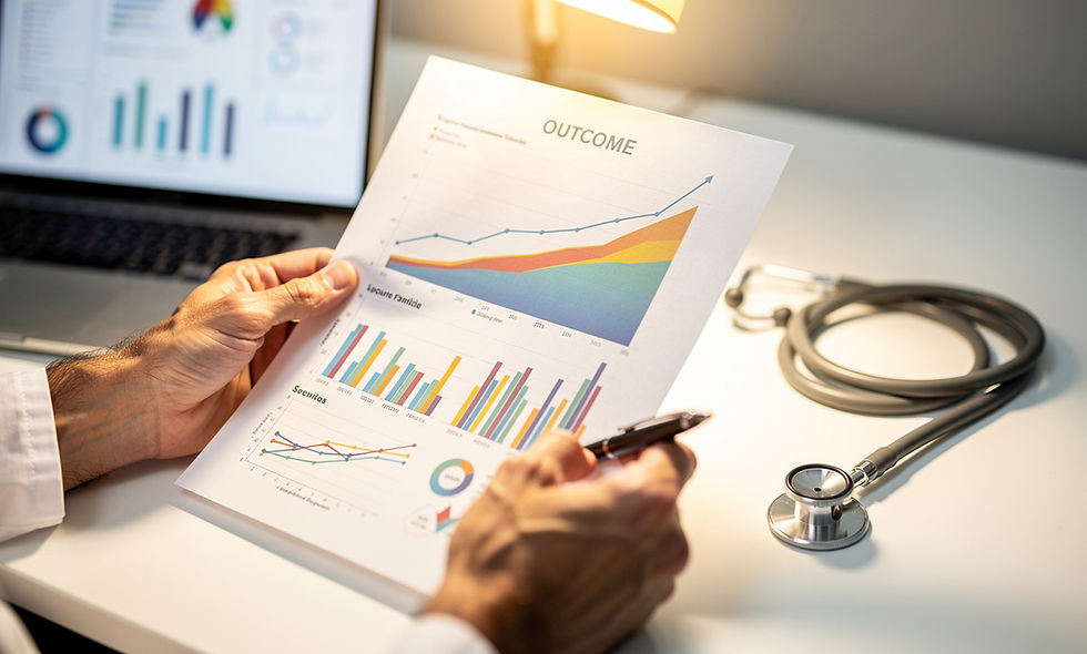 Clinical researcher reviewing early intervention mental health outcome data