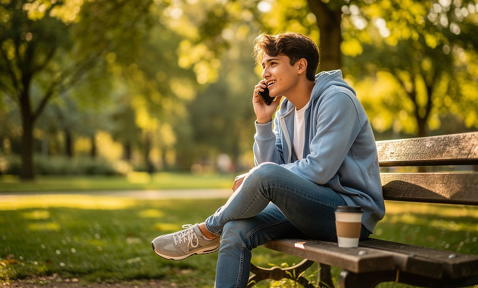 Young adult accessing early mental health support in outdoor setting