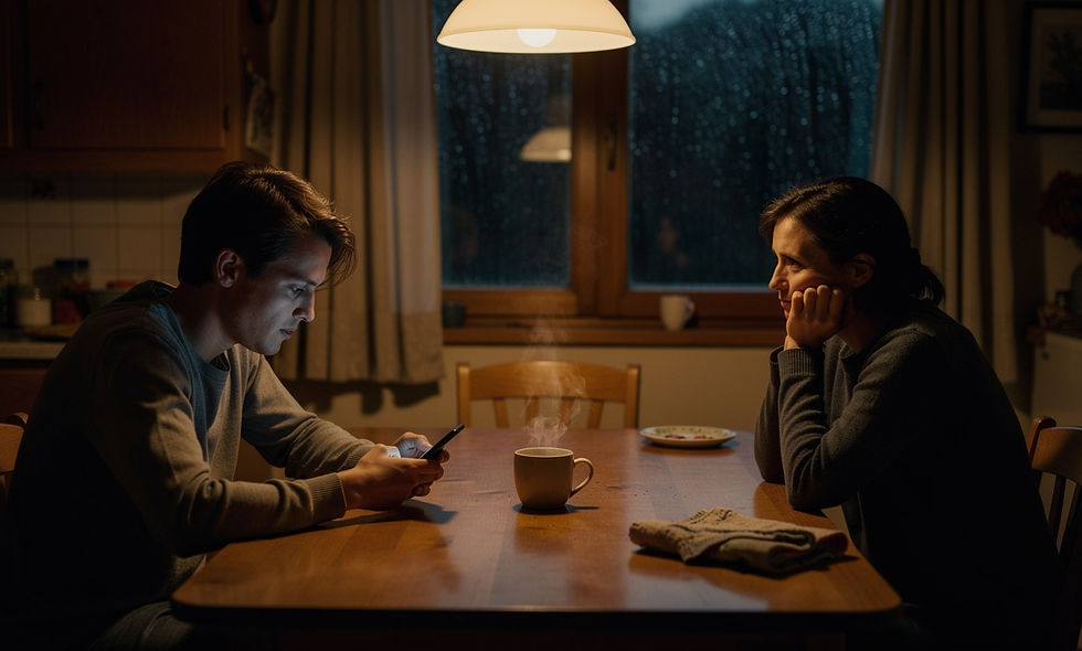 Couple experiencing emotional distance at home between therapy sessions