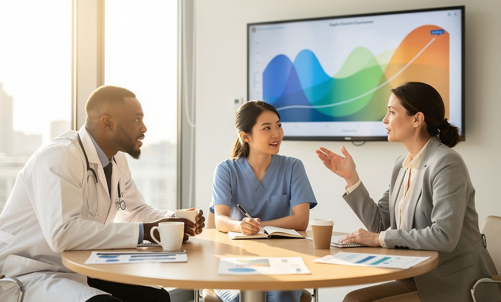 Clinical team collaborating on between-session client outcome data