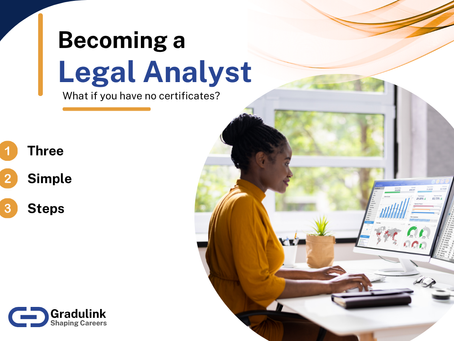 A Legal Analyst reviewing legal documents and conducting research on a laptop in a professional office.