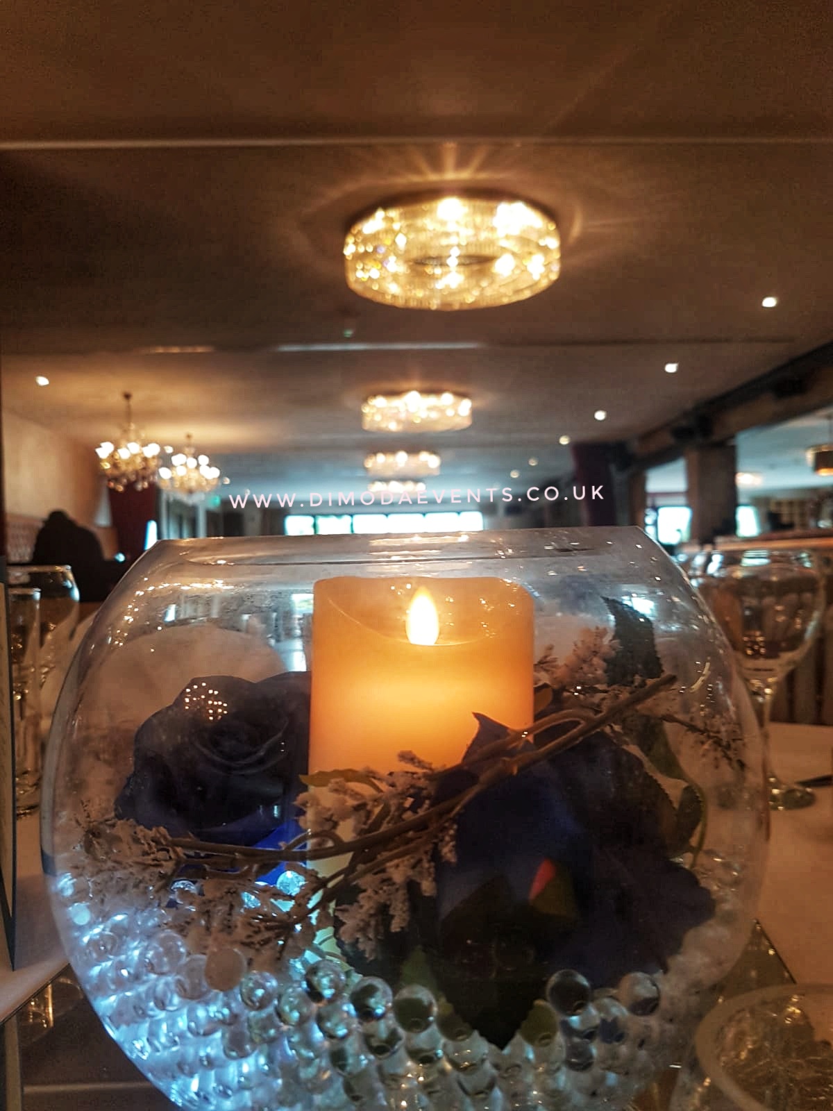 Fishbowl blue rose pillar candle
