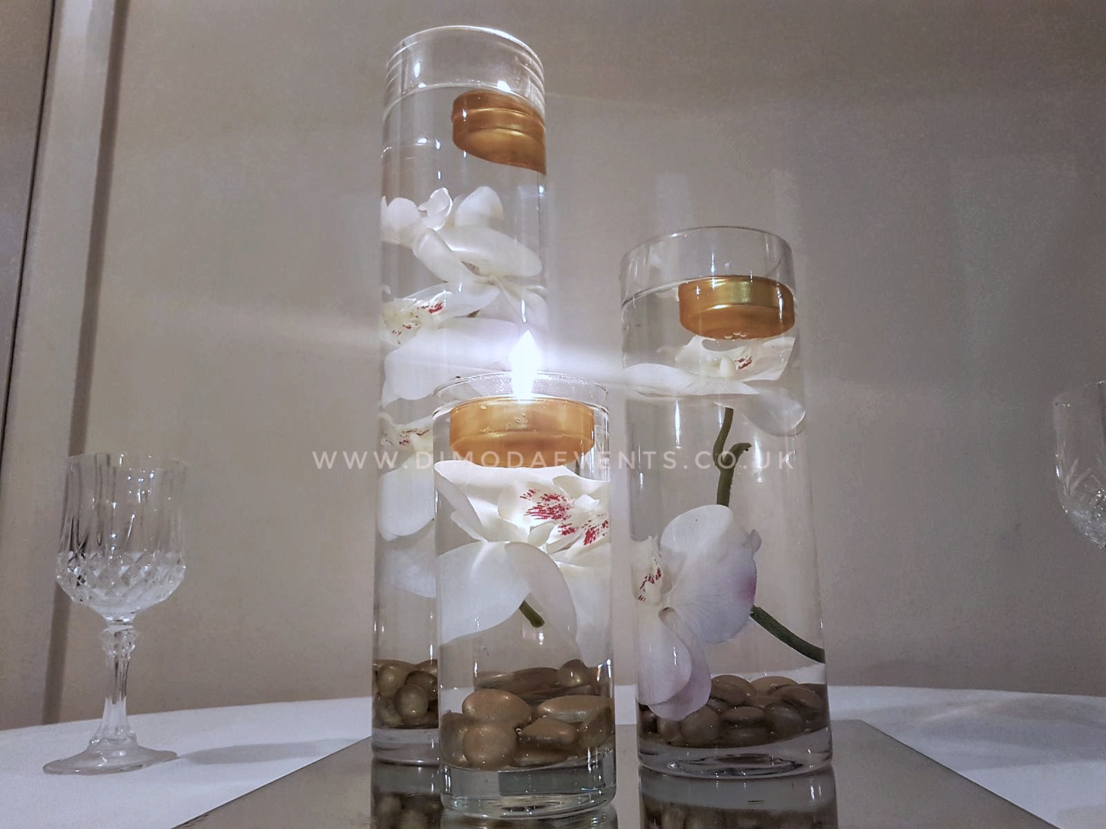 Cylinder Trio Orchids Gold White