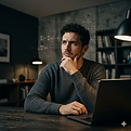 man thinking through math problems at his desk