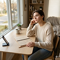woman at desk thinking through math problems