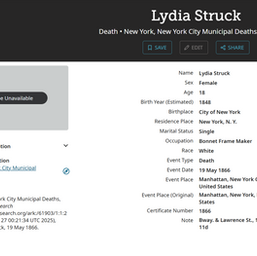 19 May 1866 Lydia Struck Death