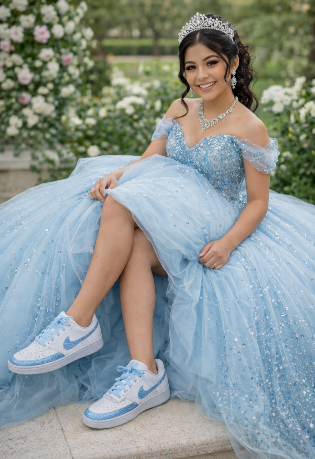 Bespoke bridal sneaker with hand-placed crystals and satin laces