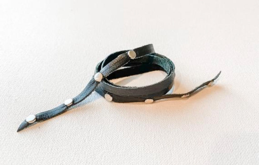 Silver Studded Black Leather Choker | Bracelet